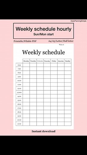 Daily planning simple on Etsy ✨ This printable hourly weekly schedule template will help you stay more organized. Use this minimal weekly planner pdf as a school schedule, student planner or a simple weekly overview to increase your productivity. With its simple design the planner will fit any home aesthetic. Product information: - 2 different backgrounds: white/yellow - Sunday and Monday start included - 4 sizes: A4/A5/US letter/half letter - Fillable PDF/Printable - Instant download #weeklysch