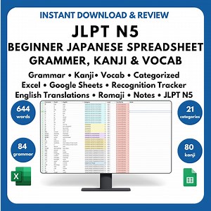 Beginner Japanese JLPT N5 Spreadsheet Vocabulary Kanji Grammar Study Tracker Learn Japanese Language Practice Japanese Japanese Study Excel - Etsy