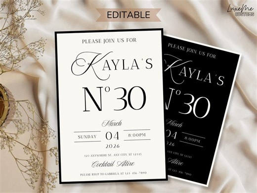 Old Money Birthday Invitation, Classy Elegant Minimalist Black & White Party Invite, Editable Canva Template, Digital Download - Etsy