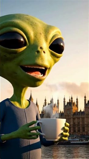 Good Morning from London Eye 🌍👽 Friendly Green Alien Greeting #shortsvideo #shorts