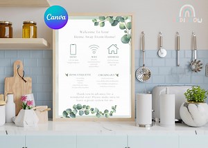 Digital Prints Bundle - Airbnb, VRBO, Homeaway Vacation Rental Eucalyptus Themed Welcome, Wifi, Meet Hosts, Bathroom & Coffee Editable Signs - Etsy Canada