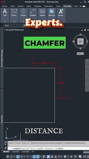 "Stop Drawing Diagonals the Hard Way! AutoCAD Chamfer Trick ”#shorts #tutorial #autocad #autodesk