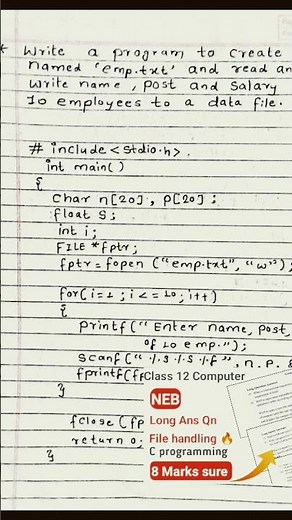 Class 12 File handling 8 marks | NEB #2081 computer