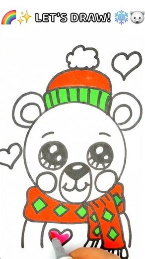 How to Draw a Winter Polar Bear ❄️🐻‍❄️ #Shorts #KidsDrawing #EasyDrawing