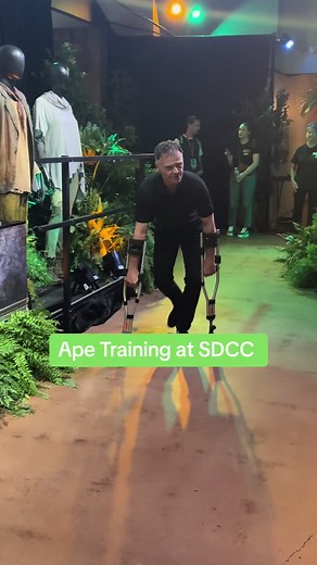 the ape coach for #kingdomoftheplanetoftheapes shows off how he taught the cast to perform as monkeys at a special #planetoftheapes exhibit at #sdcc #sdcc2024
