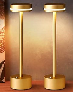 2 Pack Gold Modern Cordless Table Lamp Rechargeable, Aluminum Touch Lamp & 4000mAh Battery Operated, 3000K LED Table Lamps for Home Decor, Dining, Reading, Desk, Bedroom, Gift