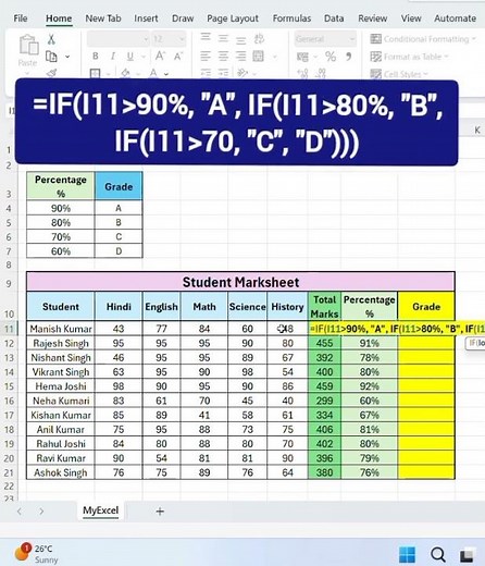 Student Grade in Excel in 60 Seconds! | Excel Grade Formula in 1 Minute | Calculate Grades Fast