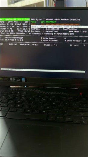 ASU laptop RAM error test