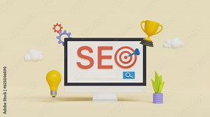 SEO Optimization, web analytics and SEO marketing social media concept. Strategy and planning for SEO. 4k 3d loop animation