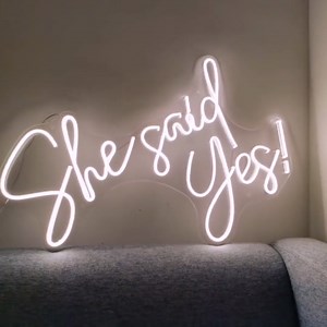 She Said Yes Neon Sign Flex Led Neon Light Sign Led Logo Custom Neon Sign Bride Party Room Decoration (White-60cm)