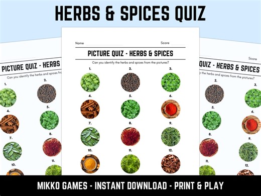 Printable Herbs & Spices Picture Quiz With Answers: Picture Round Quiz Sheets, Pub Quiz Trivia, Downloadable Table Quiz, Fun Food Quiz - Etsy