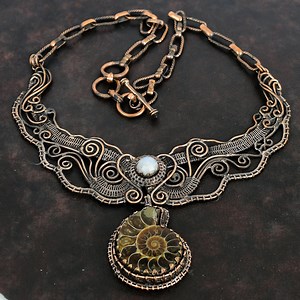 Ammonite Fossil Necklace Copper Wire Wrapped Necklace Handmade Copper Jewelry Rainbow Moonstone Gemstone Necklace Wire Wrap Jewelry for Gift - Etsy