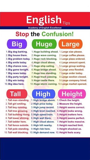 Stop the Confusion! BIG vs HUGE vs LARGE vs TALL vs HIGH vs HEIGHT English Vocabulary