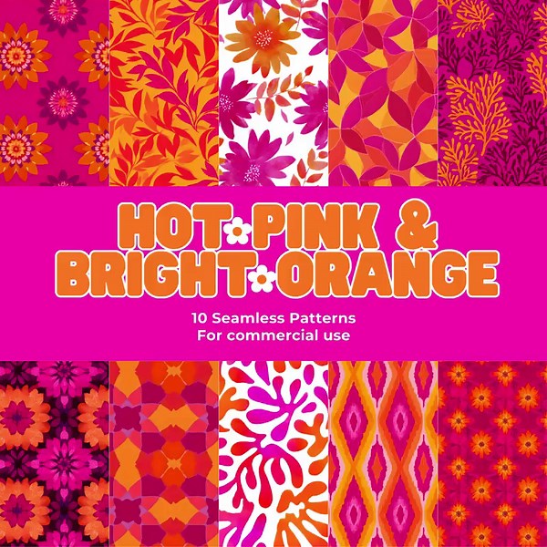 Hot Pink and Bright Orange Seamless Pattern Set (digital Download, 12x12 Inch PDF File) - Etsy