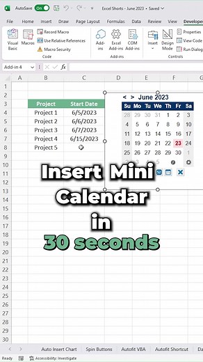 Insert Mini Calendar in Excel in 30 Seconds!