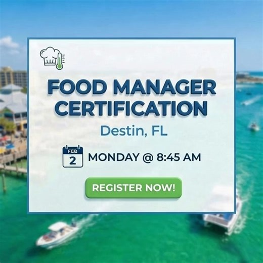 HRBUniversal, LLC on Instagram: "🛡️ Get Certified in Destin/Fort Walton Beach! Ready to take your food safety career to the next level? Join us in Destin, FL, on Monday, February 2nd, at 8:45 AM for our trusted Food Manager Certification class. If you are looking for a ServSafe® Food Protection Manager Certification program in the Fort Walton Beach area, look no further! Our comprehensive training is accredited by the American National Standards Institute (ANSI) - Conference for Food Protection