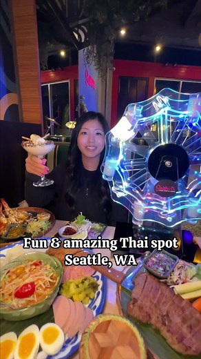 This is a fun and amazing Thai spot in Seattle you don’t want to miss! 😍 @SabbVerr Thai Bar&Grill just recently renovated and reopened with beautiful interior, fun and cute drinks and a great new menu! They have this fun wheel of shots that comes all lit and their snowman cocktail was too cute ☃️ they have a huge menu coming from the northeastern part of Thailand. We loved their grilled river prawns, kow soi and fish soup but each dish was delish and large portions that are great for family sty