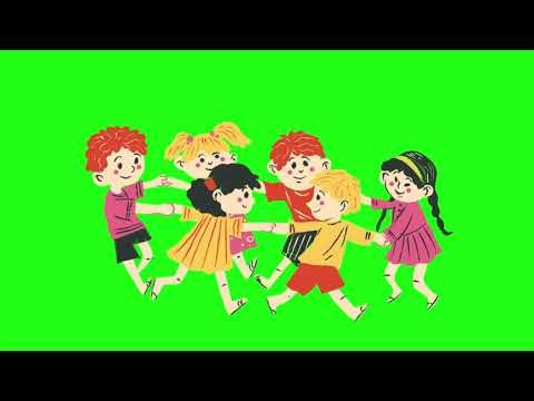 children playing cartoon animated overlay green screen video copyright free