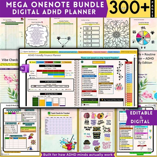 Onenote Templates Planner - Printable ADHD Planner Bundle - Digital Planner, Daily & Weekly Templates, Habit Tracker, Budget , Study Planner - Etsy