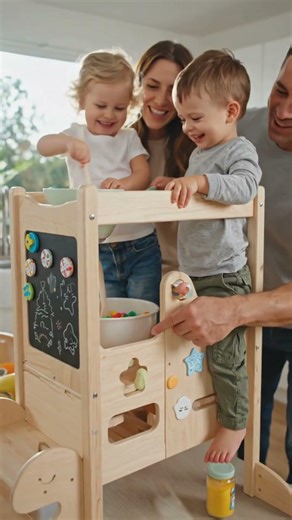 Adjustable & Foldable Wooden Learning Tower – Transform Your Kitchen into a Fun Learning Space !