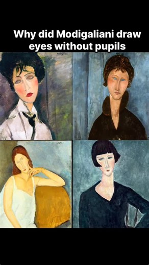 Mohit Dalia on Instagram: "Modigaliani's distinctive style often features elongated faces and necks, and his treatment of eyes is particularly notable. He frequently painted eyes without pupils, and sometimes with only one pupil, or with eyes that appeared "empty" or filled with the background color. Some interpretations suggest that the empty eyes represent a lack of connection or understanding of the subject's soul, while the presence of a pupil might indicate a closer relationship or a deeper