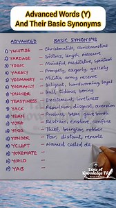 63K views · 716 reactions | Advanced Words (Y) And Their Basic Synonyms www.youtube.com/@TableofKnowledgeTV #AdvancedWordsYandTheirBasicSynonyms #EnglishVocabulary #EducationalContents | Table of Knowledge TV | Facebook