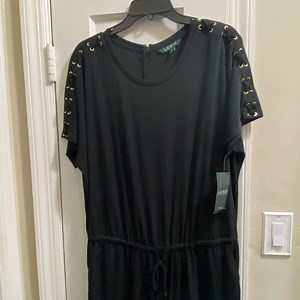 Ralph Lauren Jumpsuit Women 1X black with gold grommets short sleeves NWT