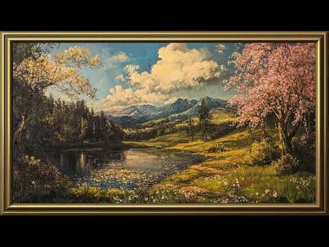 Vintage Beautiful Spring Landscape Painting | Gold Frame TV Art | Art Screensaver for TV 2 Hrs