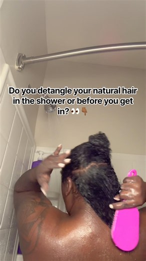 People with thick, curly hair should detangle in the shower before rinsing out conditioner #natural