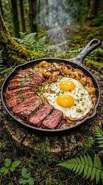 The secret to making absolutely delicious STEAK AND EGGS DEEP IN THE FOREST | Bushcraft Cooking