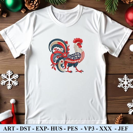 Patriotic Rooster Embroidery Design – American Flag Chicken (digital File) - Etsy