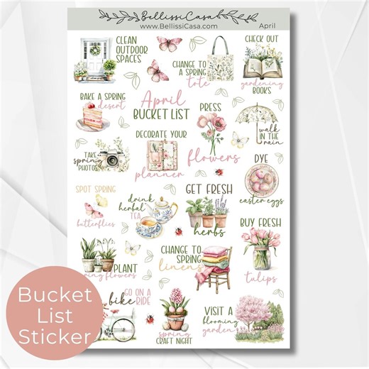 April Monthly Bucket List Sticker Sheet, Seasonal Planner Sticker, Watercolor Calendar Planner Journaling Sticker Page for Bullet Journal - Etsy