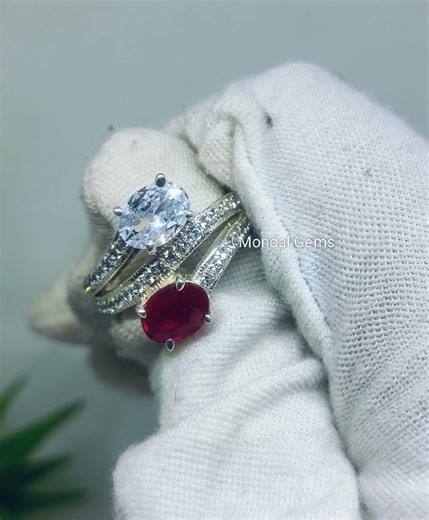Natural Oval Red Ruby Wedding Ring, Moissanite\cubic Zirconia, 925 Sterling Silver, Men's Ring, July Birthstone Two Gemstone Handmade Ring. - Etsy