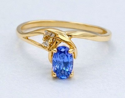 LAB CREATED 0.32 Cts TANZANITE & GENUINE DIAMOND RING 10k SOLID GOLD - NWT | eBay