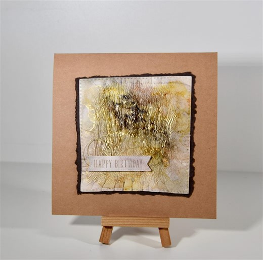 Large Brown Square Art Birthday Card (14.5 X 14.5 Cm), Text "happy Birthday", Colors Brown, Yellow and Gold - Etsy