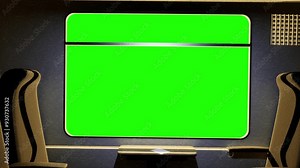 Green screen transition video effect in train interior window. Camera shake and movment in and out