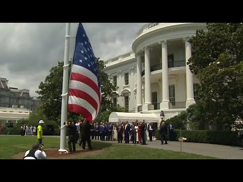 Trump attends flagpole raising on White House lawn