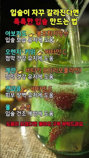 입술이 자꾸 갈라진다면? 촉촉한 입술 만드는 최고의 식품 #입술갈라짐 #입술트는이유 #입술보습 #건강식단 #건강정보 #닥터러브TV