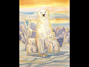 Watercolor Polar Bear Tutorial: Removing Resist + Painting Golden Highlights on Mother & Cubs
