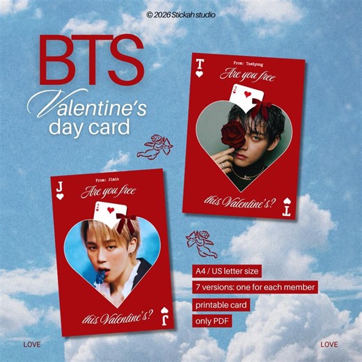 BTS Valentine’s Day Card Printable | Kpop Valentine Card | A4 & US Letter | Digital Download PDF - Etsy