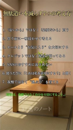 無駄遣いを減らす7つの考え方 #無駄遣い防止 #お金の習慣 #賢く生きる #癒しの言葉