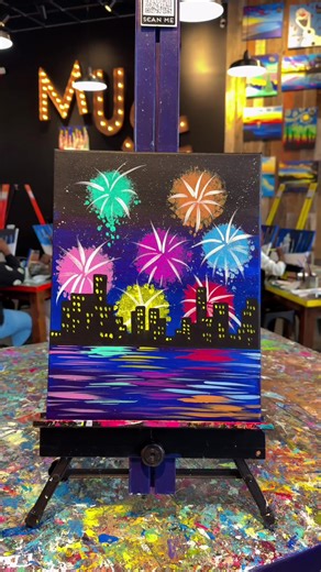 Paint YOUR city's fireworks this New Years Eve! 🎆✨ Okay so this is actually perfect. Each Muse location is painting fireworks over a different city skyline so you literally get to paint YOUR city lighting up the night sky to ring in 2026. And honestly? Way better than fighting crowds at some random bar. Create art, celebrate with your people, and toast into the new year with a drink that's included with every seat. This Wednesday, 12/31 come paint fireworks bursting over your city while sipping