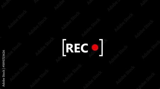 record icon animation .camera recording screen interface with rec indicator record icon . white color rec text and frem on black background .