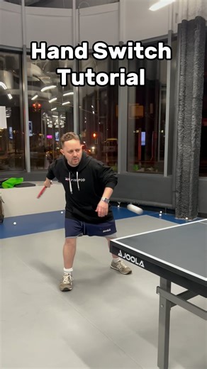 How to hand switch in table tennis: Push dominant side down and transfer weight to the other side, and vice versa. Play the ball with topspin. Play it safe. Never try to finish with your opposite hand unless the moment is right. Book a table with a PingPod coach today and level up your skills. | PINGPOD