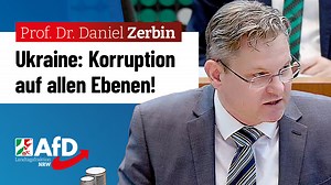 Ukraine: Korruption auf allen Ebenen! Schluss mit der Selbsttäuschung: Die Ukraine ist ein hochkorruptes Land. Was vor dem Krieg regelmäßig die Schlagzeilen füllte, ist jedoch inzwischen zum Tabuthema geworden. Prof. Dr. Daniel Zerbin, Kriminologe und AfD-Abgeordneter, spricht es dagegen offen an und sagt klar: Wenn Deutschland der Ukraine helfen will, muss bei der Korruption angesetzt werden! | AfD-Fraktion NRW