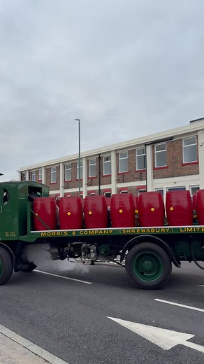 Last Sunday The National Traction Engine Trusts visit to the Sentinel Waggon works in Shrewsbury saw DG4 Sentinel Steam Waggon 8571 go out the main gate underneath the Sentinel man | Oliver Moore Photography