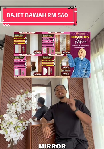 Fluted herringbone combine dengan silver board panel hasil dia memang cantik 💯 #boardpanel #herringbone #flutedpanel #homedecor #valoobuy