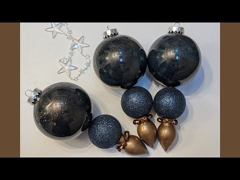 DIY Shatterproof Christmas Finial Ornaments - Midnight Navy Blue and Metallics