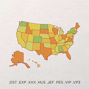 Multicolor USA Map Machine Embroidery Pattern, United States Map Embroidery Design, School Theme Embroidery Pattern, Kids Room Embroidery - Etsy