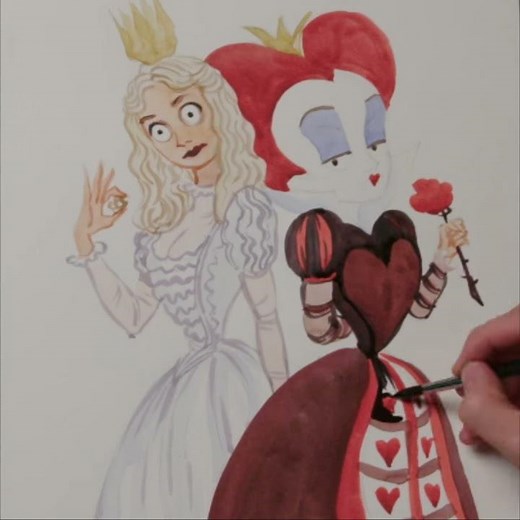 Alicia a través del espejo | Dibujo Reina Blanca y Reina Roja | HD